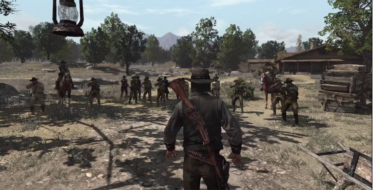 John Marston stands off against an army.