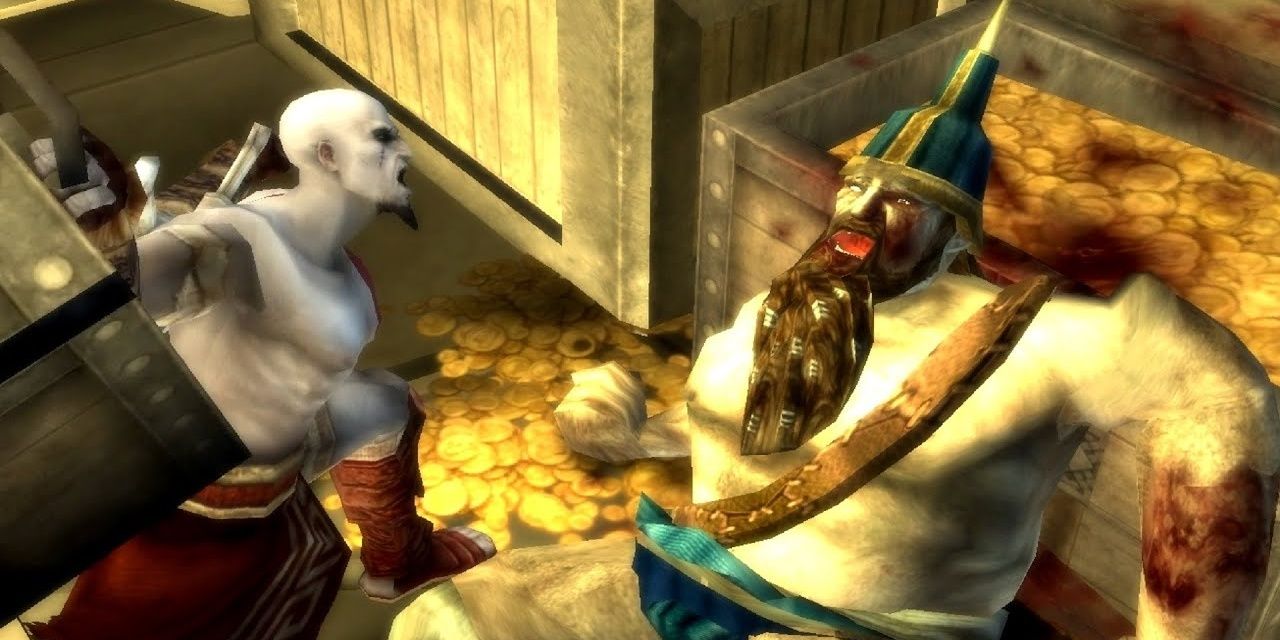 Kratos crushes the Persian king in God of War: Chains of Olympus