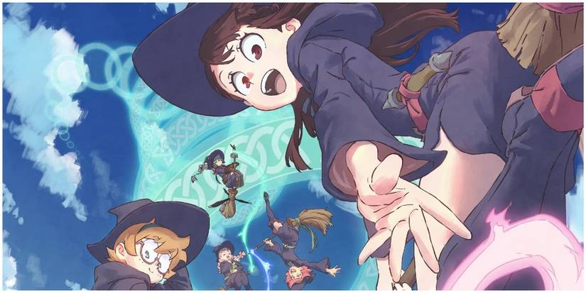 Several witches flying on brooms