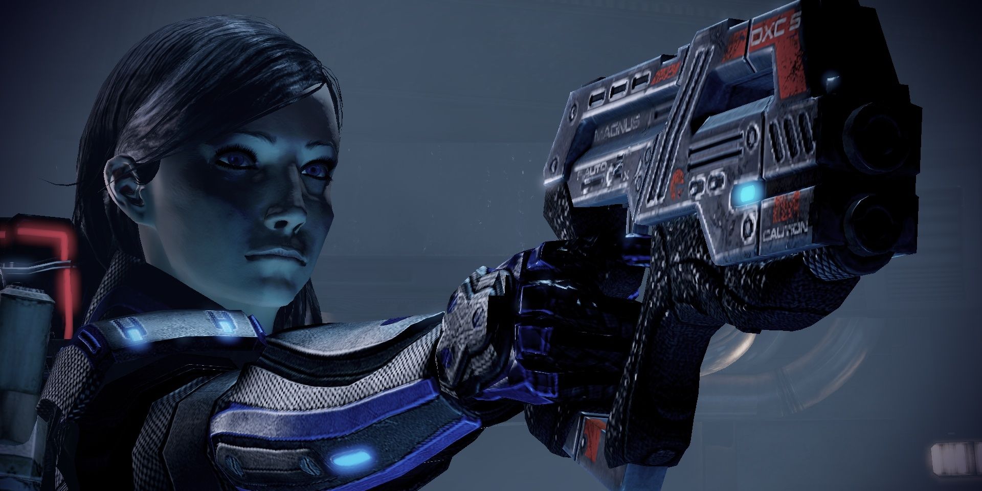 Shepard Holding A M-6 Carnifex From Mass Effect 3