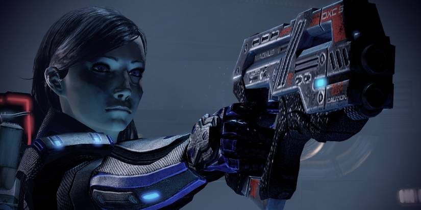 Shepard Holding A M-6 Carnifex From Mass Effect 3