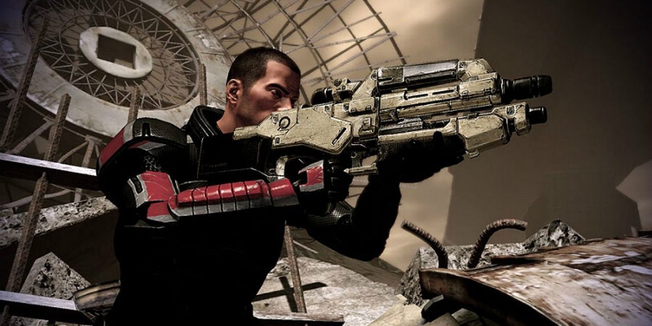 Shepard Wielding The M-96 Mattock From Mass Effect 2