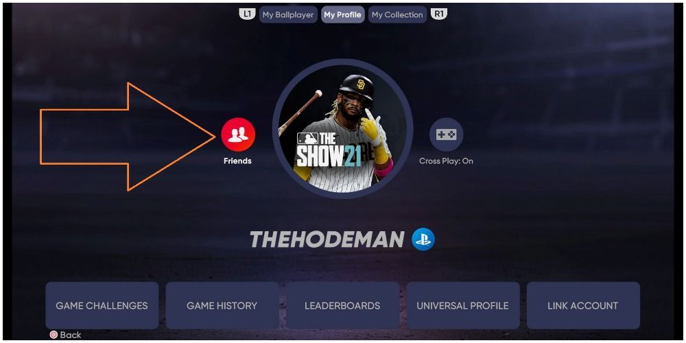 MLB The Show 21 Location Of The Friends Button In The My Profile Screen
