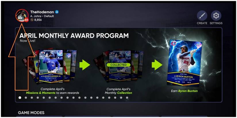 MLB The Show 21 Profile Icon Location On the Main Screen