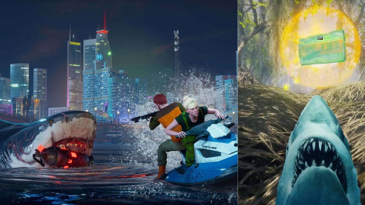 Shark attacking a jet ski and trying to get a lisence plate