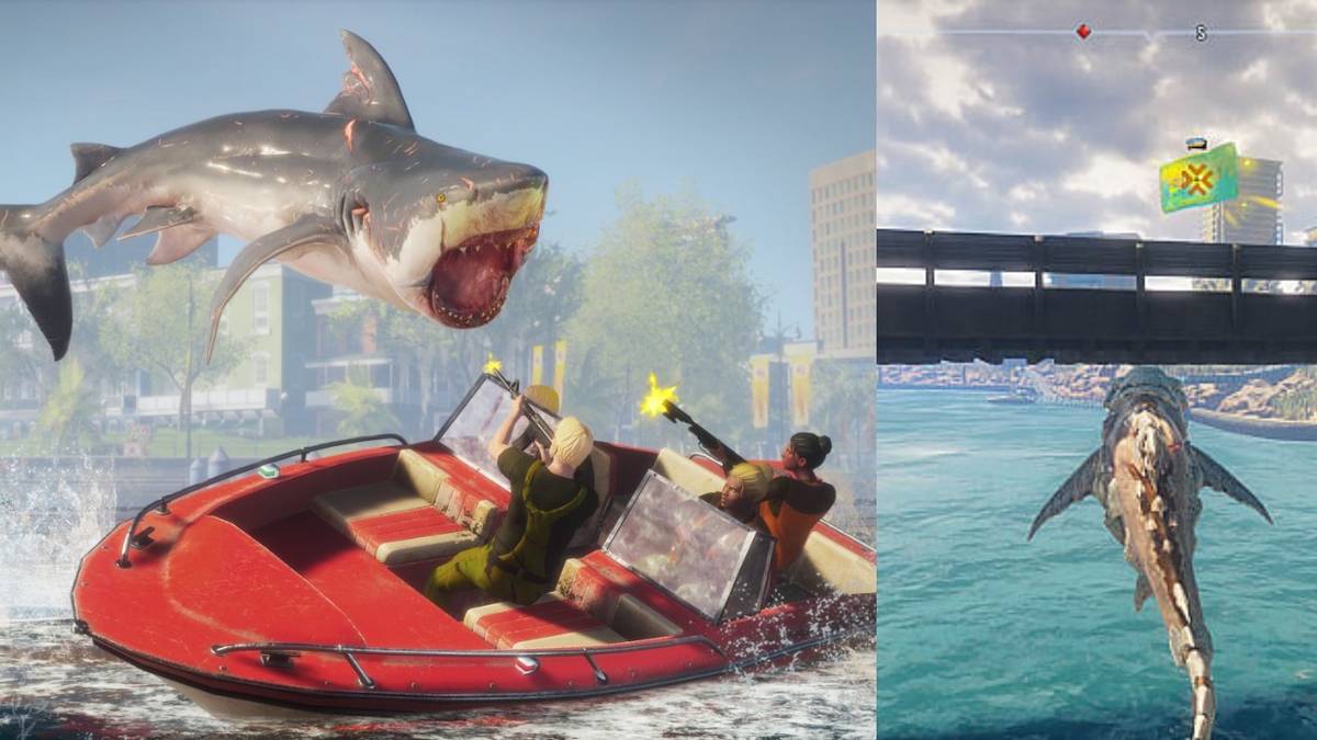 Fighting a boat in maneater and trying to get a plate