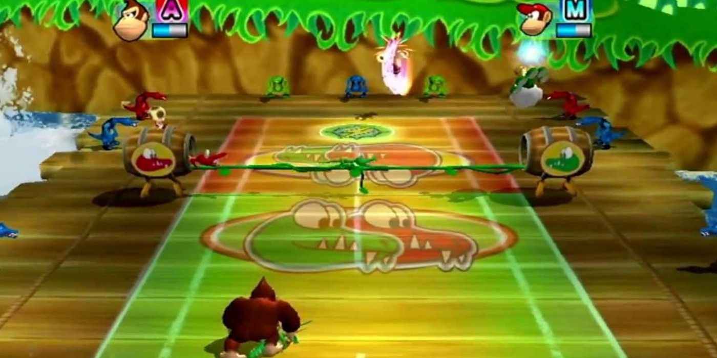 Mario Power Tennis Donkey Kong themed level with Kremlins