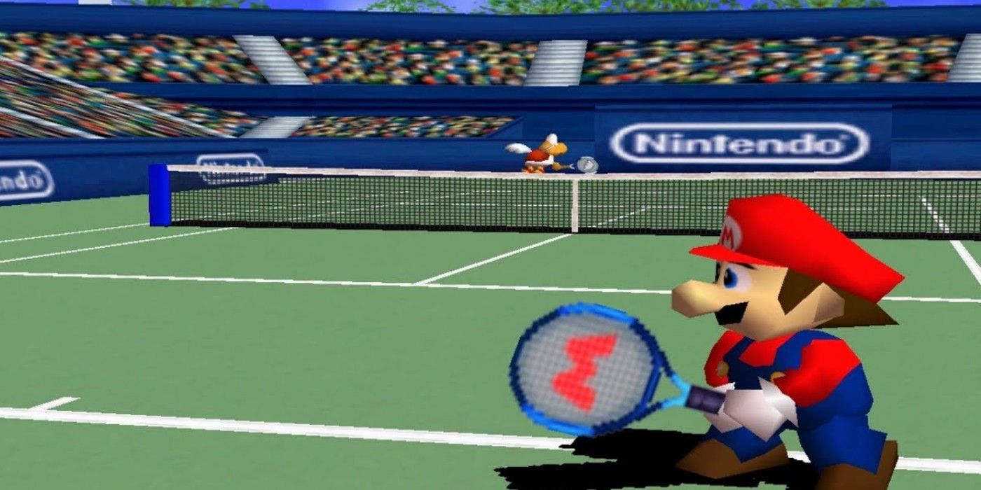 Mario Tennis n64 Mario serving to Troopa