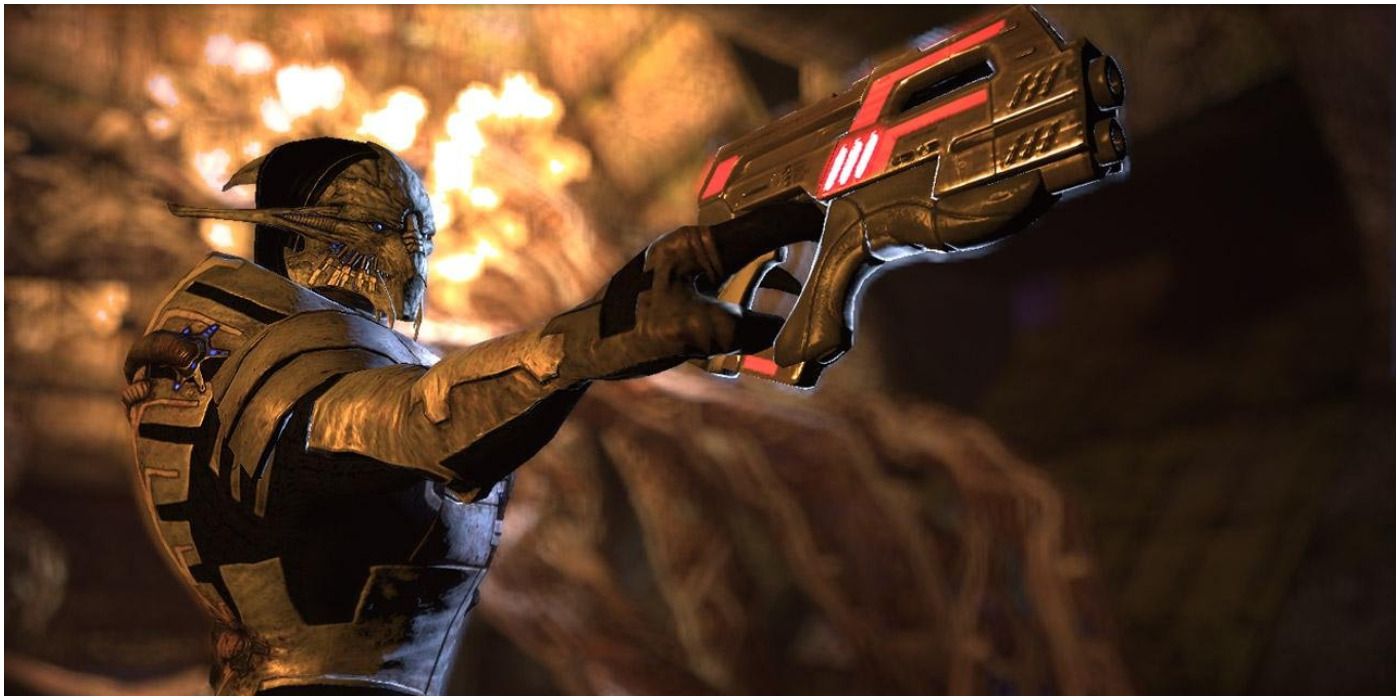 Saren Holding A Pistol From Mass Effect