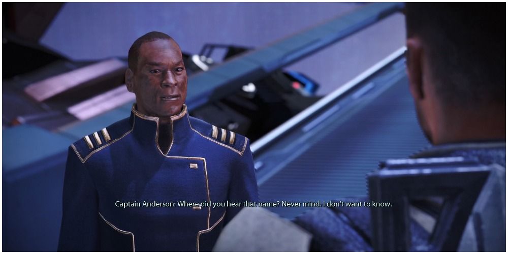 Mass Effect Legendary Edition Captain Anderson Balking At The Mention Of Banes