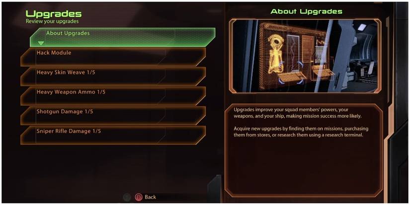 Mass Effect Legendary Edition Looking At Researched Upgrades