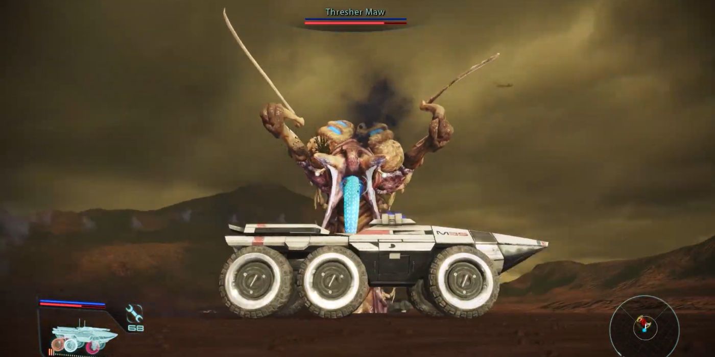Mass Effect Legendary Edition Screenshot Of Mako Fighting A Thresher Maw