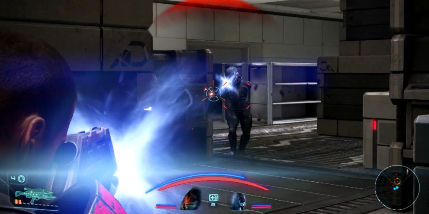 Mass Effect Legendary Edition Screenshot Of Shepard Shooting At A Pirate