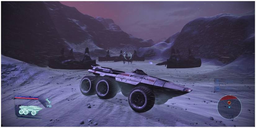 Mass Effect Legendary Edition Shooting At A Geth Colossus With The Mako