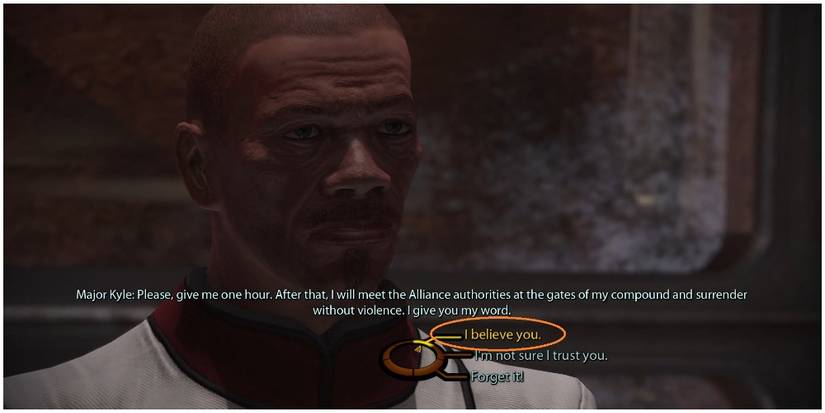 Mass Effect Legendary Edition Telling Major Kyle Shepard Believes Him