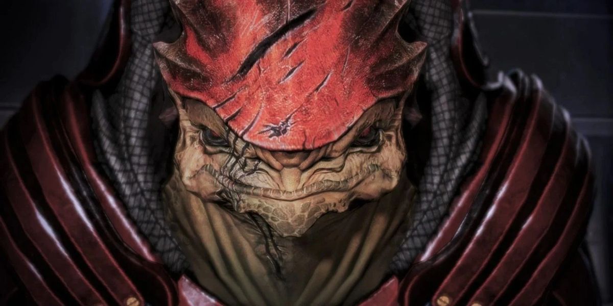 Urdnot Wrex staring in Mass Effect 3