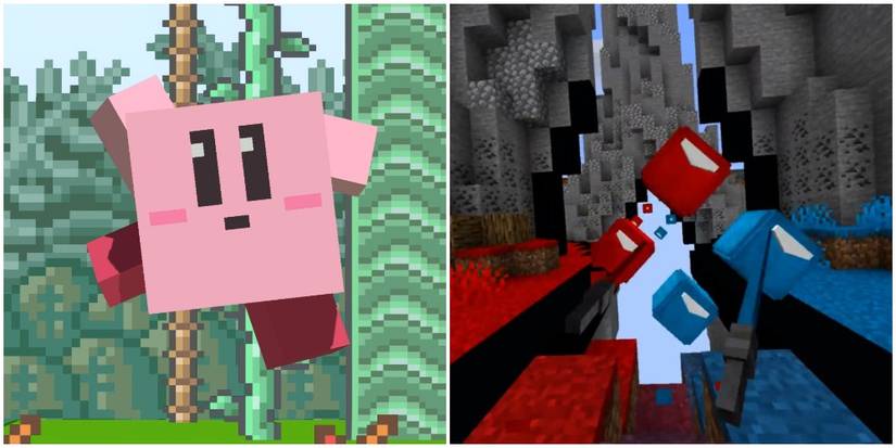 A Mincraft Kirby and a custom Minecraft level