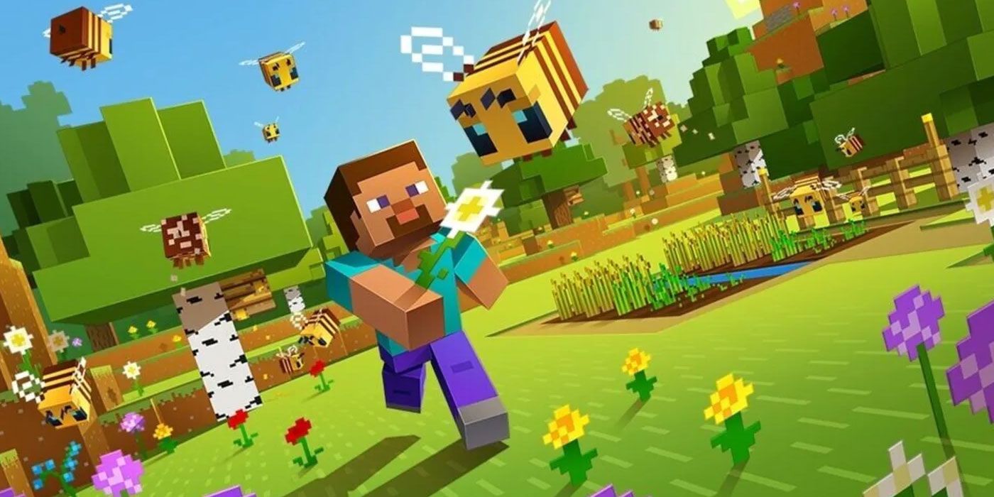 Steve chasing a bee in Minecraft