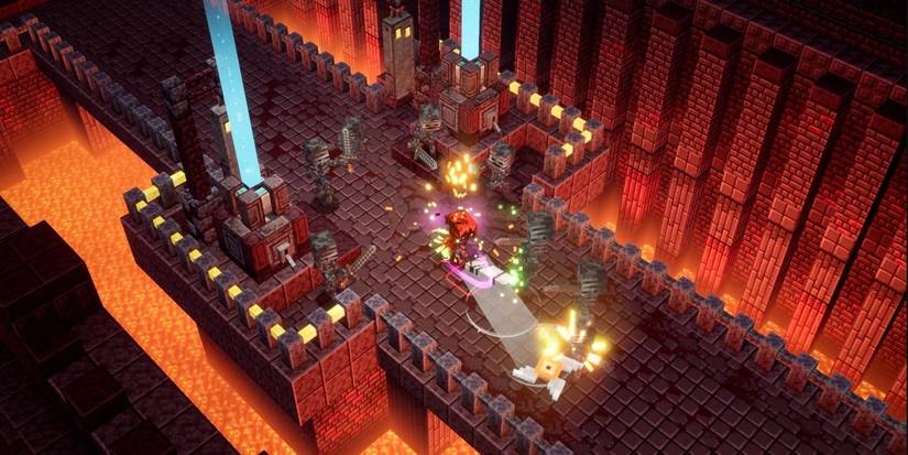 Withers on a Nether Fortress in Minecraft Dungeons