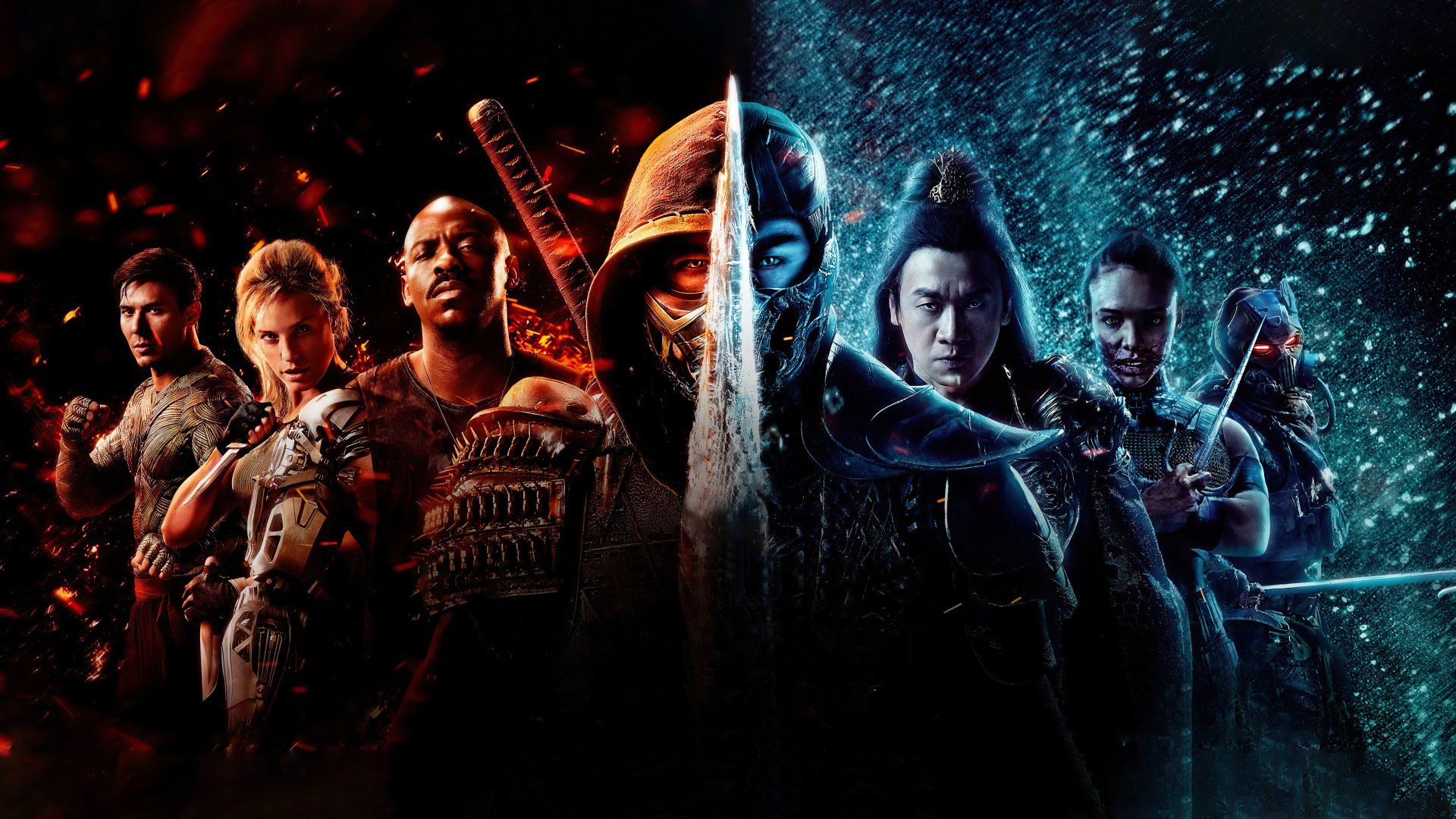 A side-by-side of the characters in the Mortal Kombat Movie