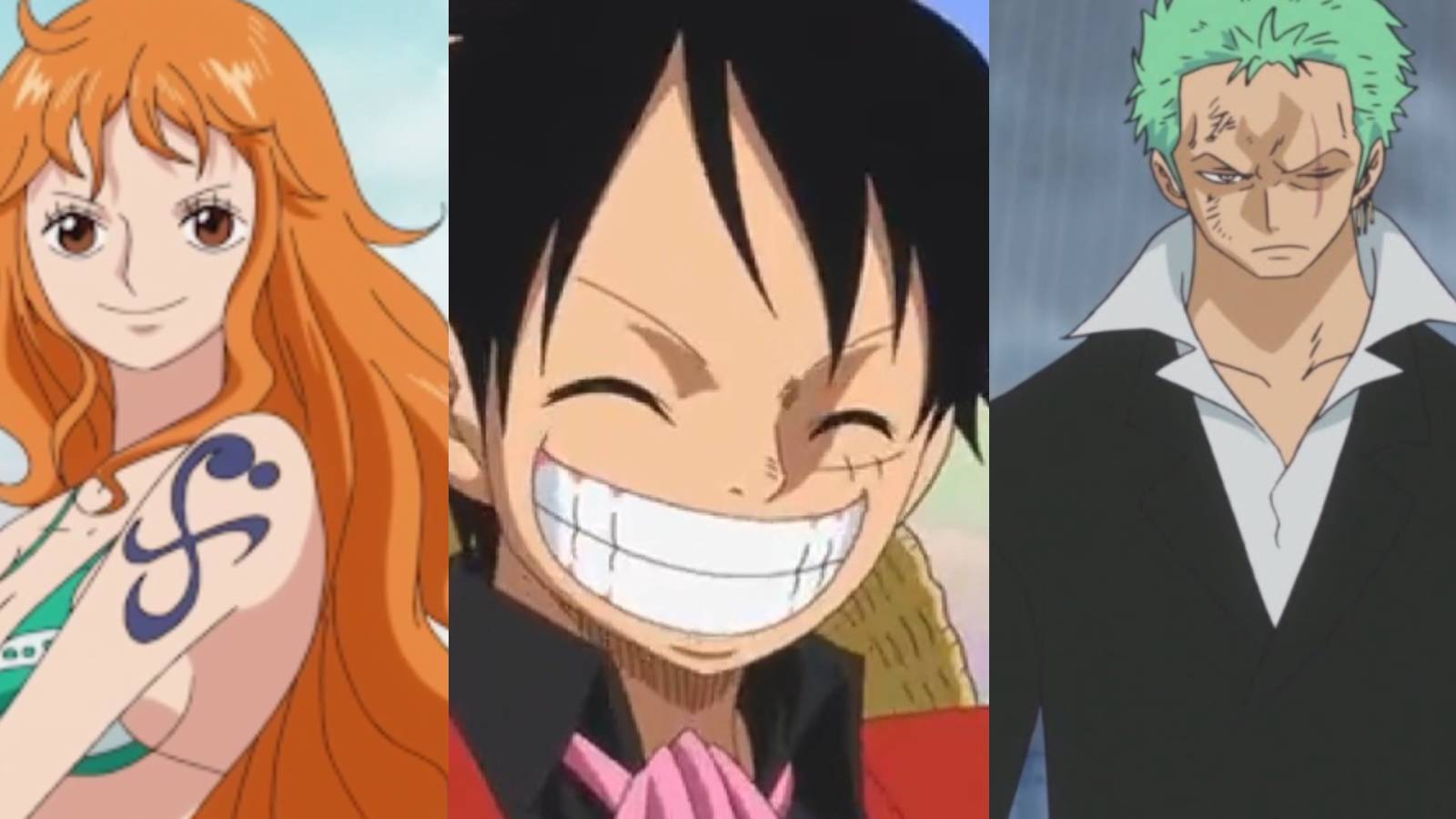 Straw Hat Pirates Nami, Monkey D Luffy, and Roronoa Zoro