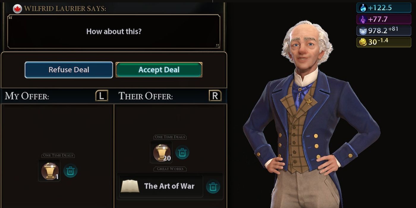 Civilization 6 making a deal with Wilfred Laurier Canada leader