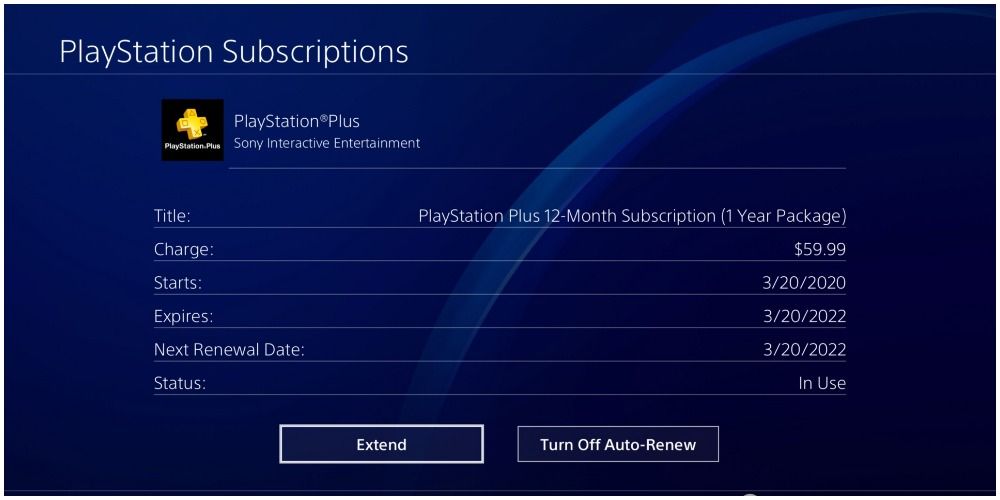 PlayStation Plus Subscription Page On PS4