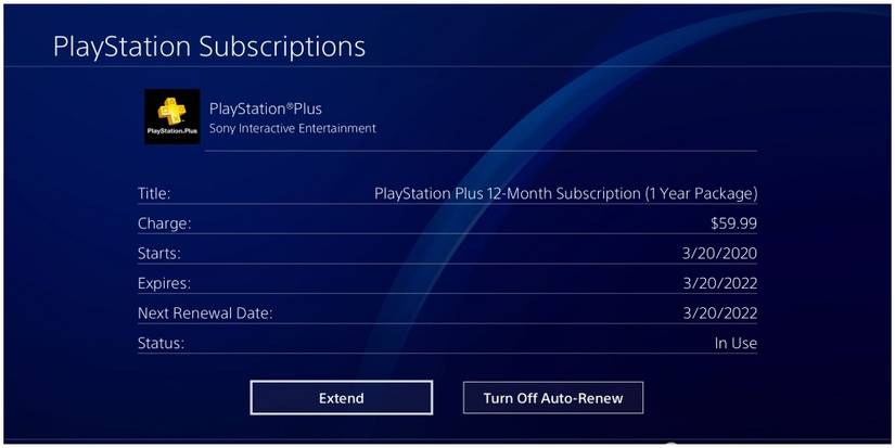 PlayStation Plus Subscription Page On PS4