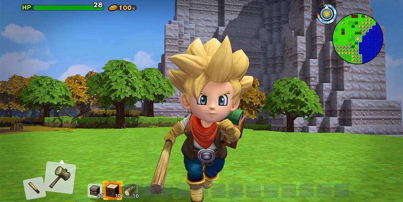 The player sprints around the island in Dragon Quest Builders 2