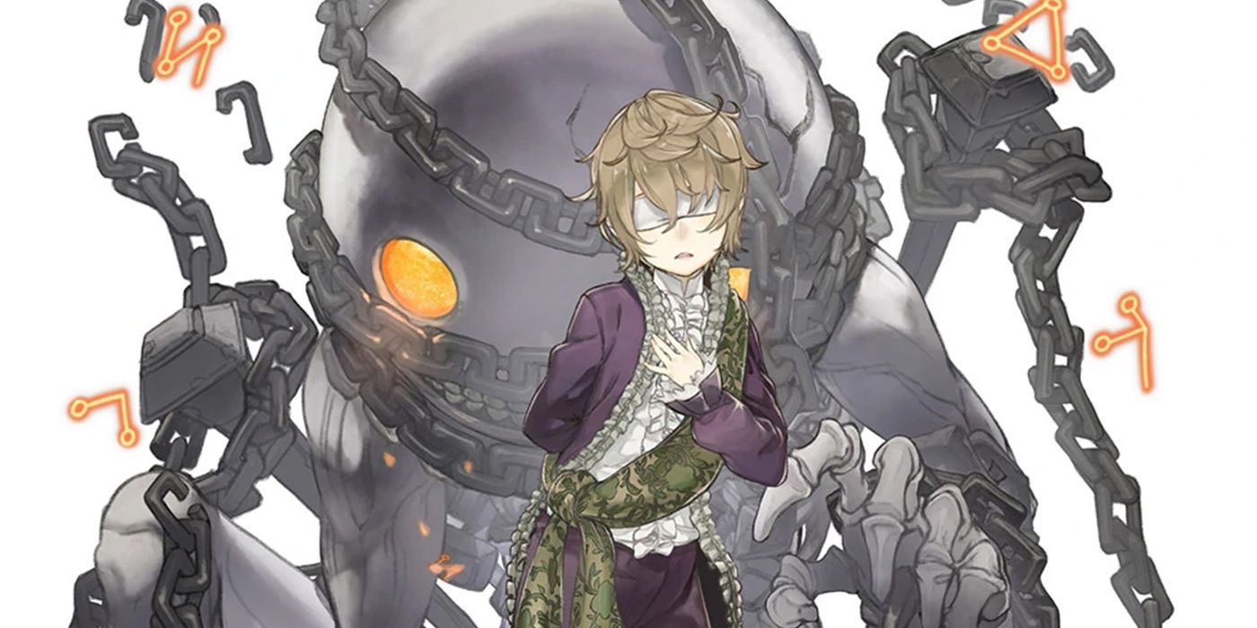 Nier Replicant: Official Art Of Emil Standing In Front Of A Chained-Up Halua