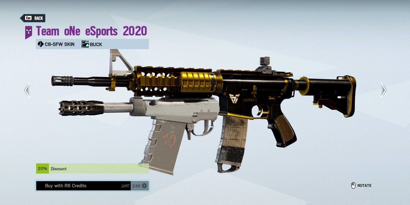 Rainbow Six Siege: Buck's Team oNe Weapon Skin, Seen in the Shop's Weapon Customization Menu