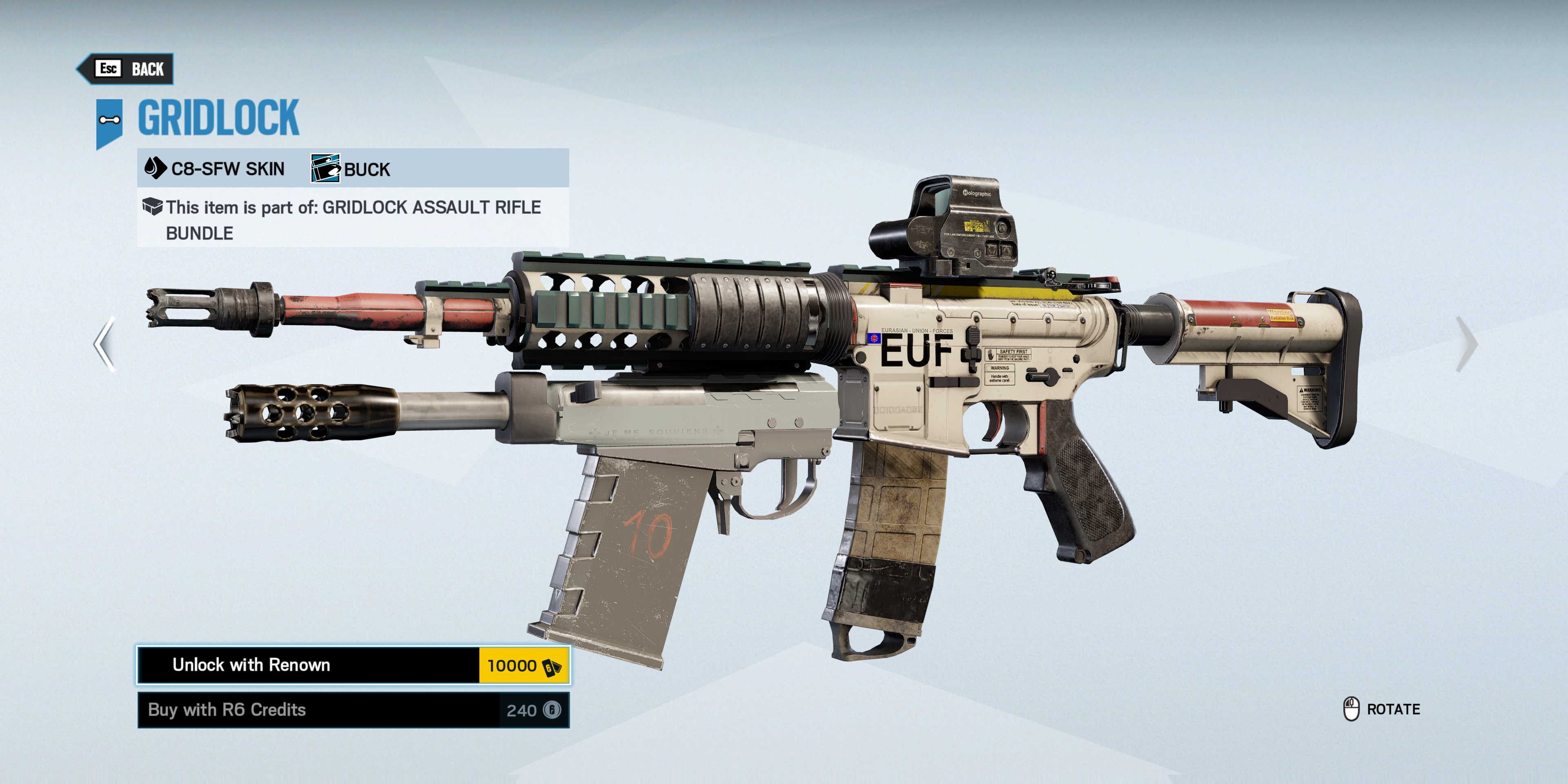 Rainbow Six Siege: Buck's Gridlock C8-SFW Weapon Skin, Seen in the Shop's Weapon Customization Menu