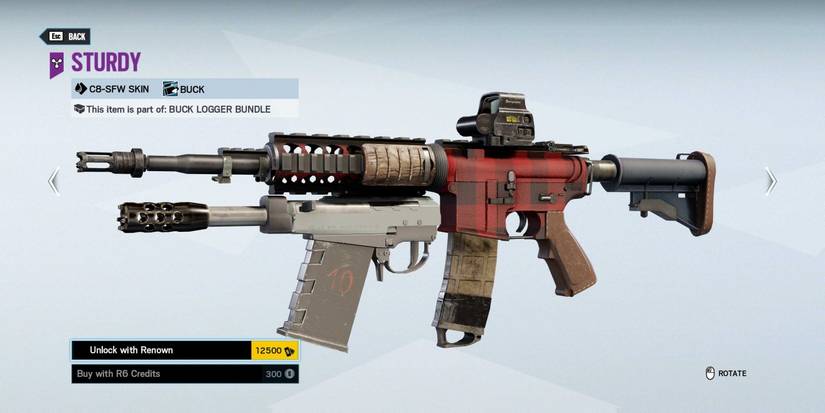 Rainbow Six Siege: Buck's C8-SFW Sturdy Weapon Skin, Seen in the Shop's Weapon Customization Menu