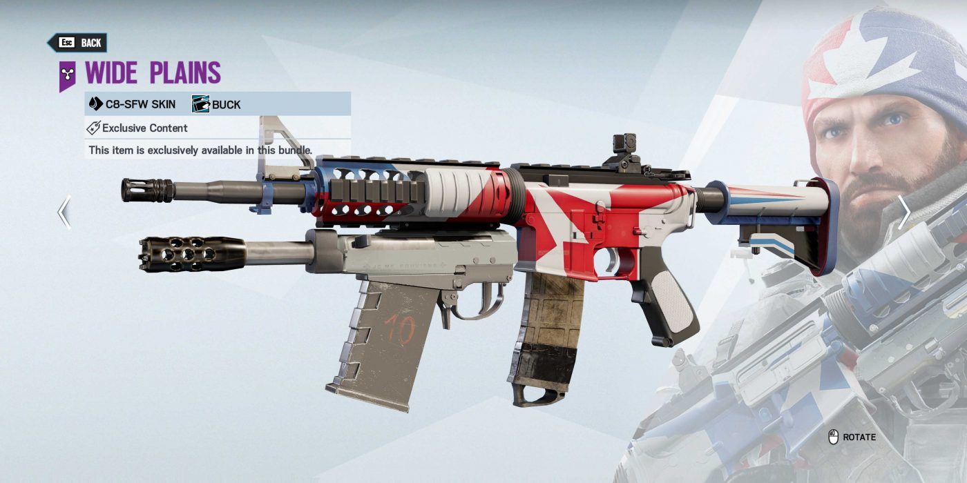 Rainbow Six Siege: Buck's C8-SFW Wide Plains Weapon Skin, Seen in the Shop's Weapon Customization Menu