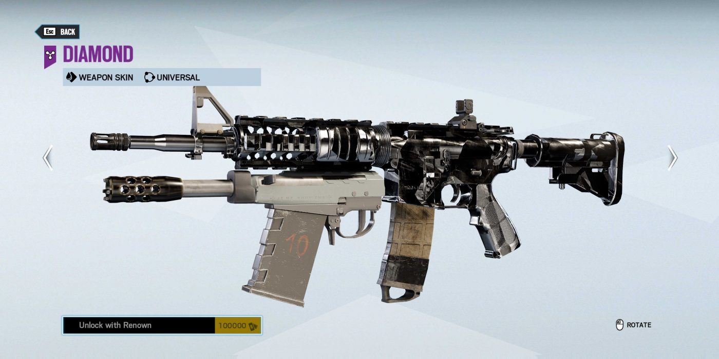 Rainbow Six Siege: Buck's Diamond C8-SFW Weapon Skin, Seen in the Shop's Customization Menu