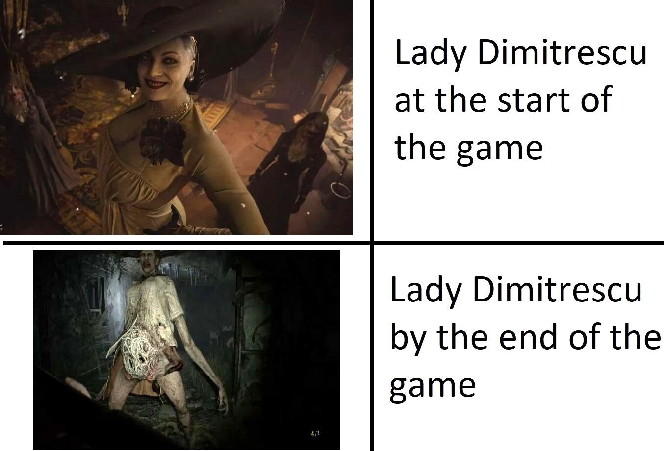 Resident Evil 7 And 8 Meme Beginning And End Marguerite Baker And Lady Dimitrescu