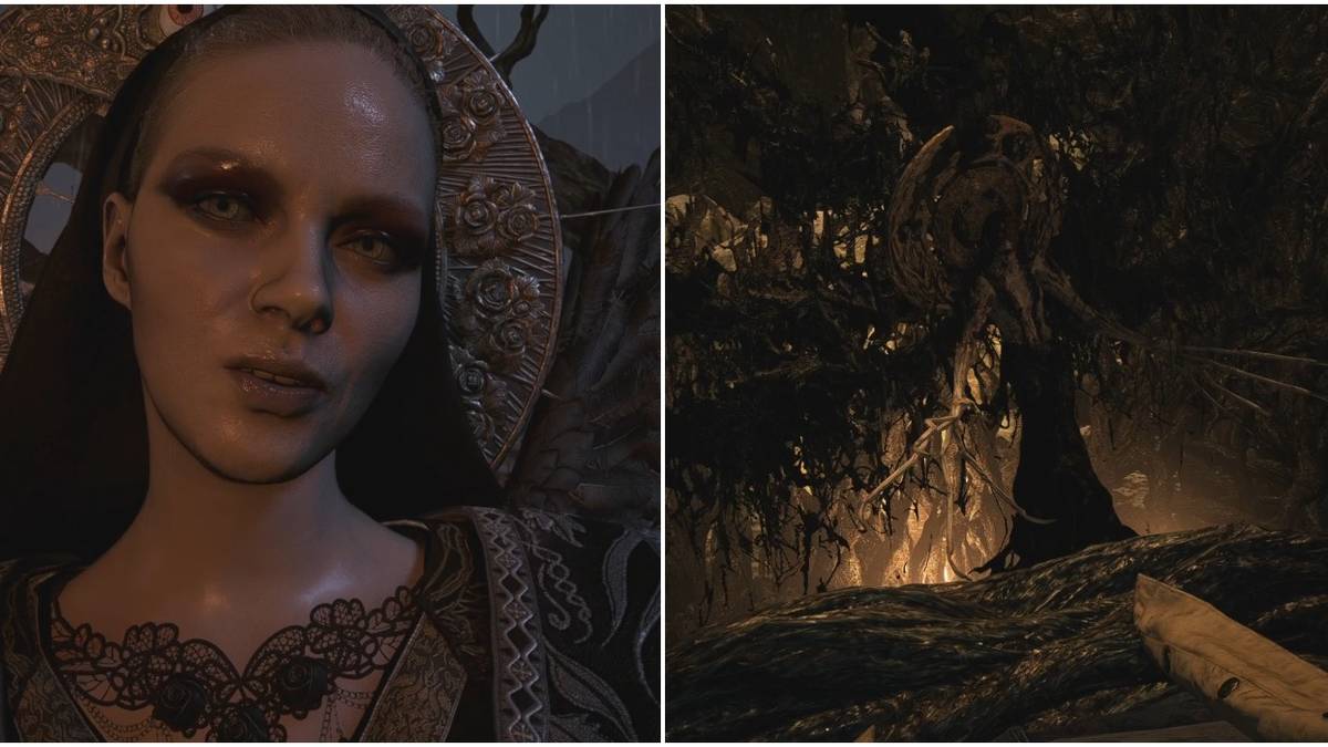 Resident Evil Village Beating Mother Miranda Collage Before And During Fight