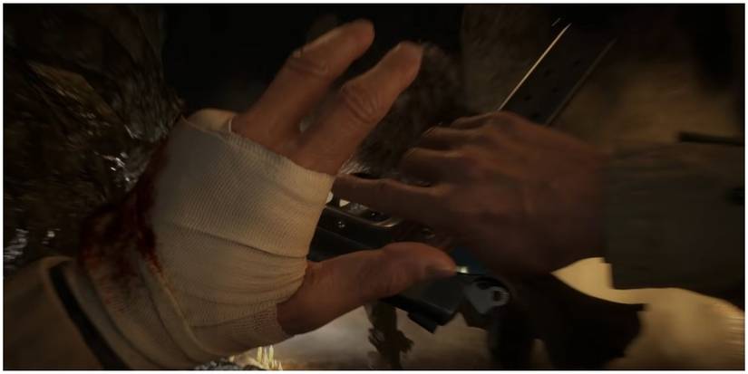 Resident Evil Village Blocking Urias During His Spin Attack