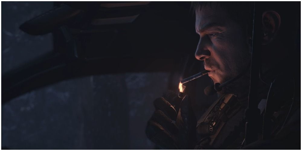 Resident Evil Village Крис Редфилд закуривает сигарету