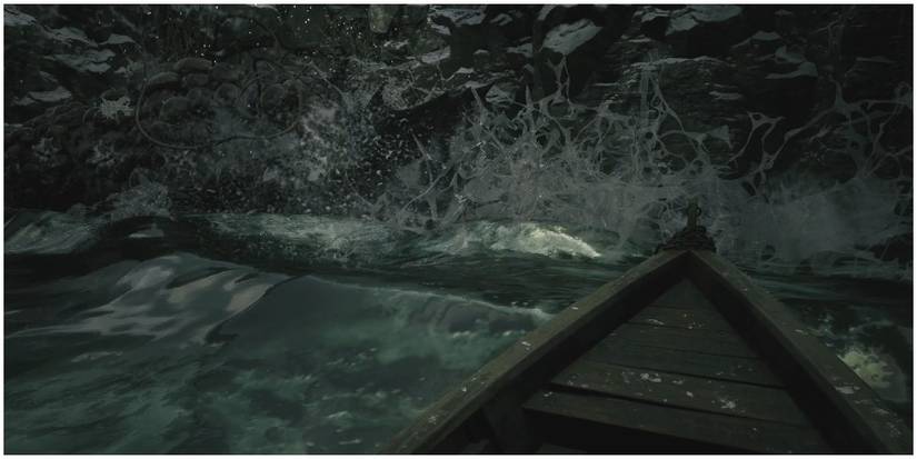 Resident Evil Village Giant Fish Cresting Above The Water