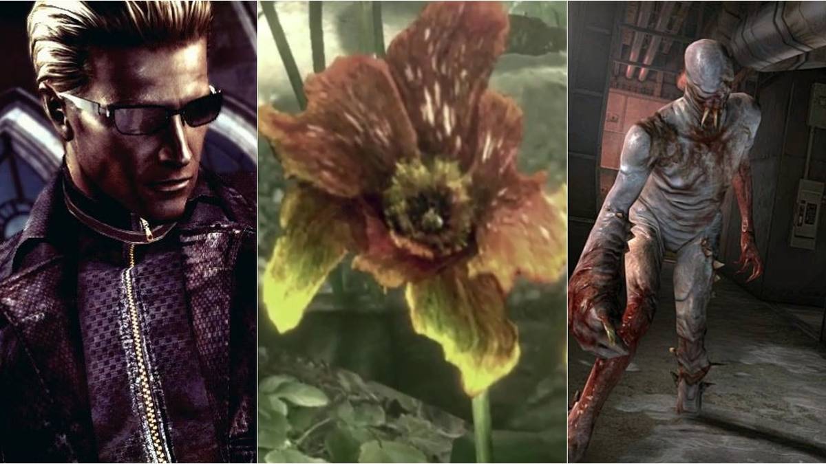Resident Evil Viruses Split Image Of Wesker Plant and Ooze Monster