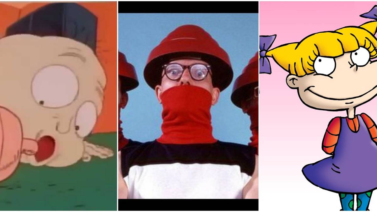 Characters from Rugrats (left and right); the band Devo (center)