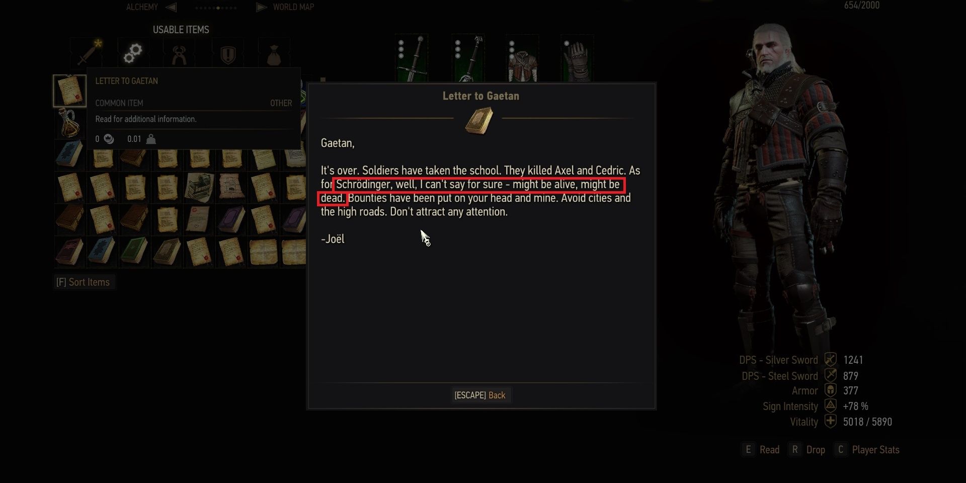 Schrodinger's Cat Reference Note From The Witcher 3