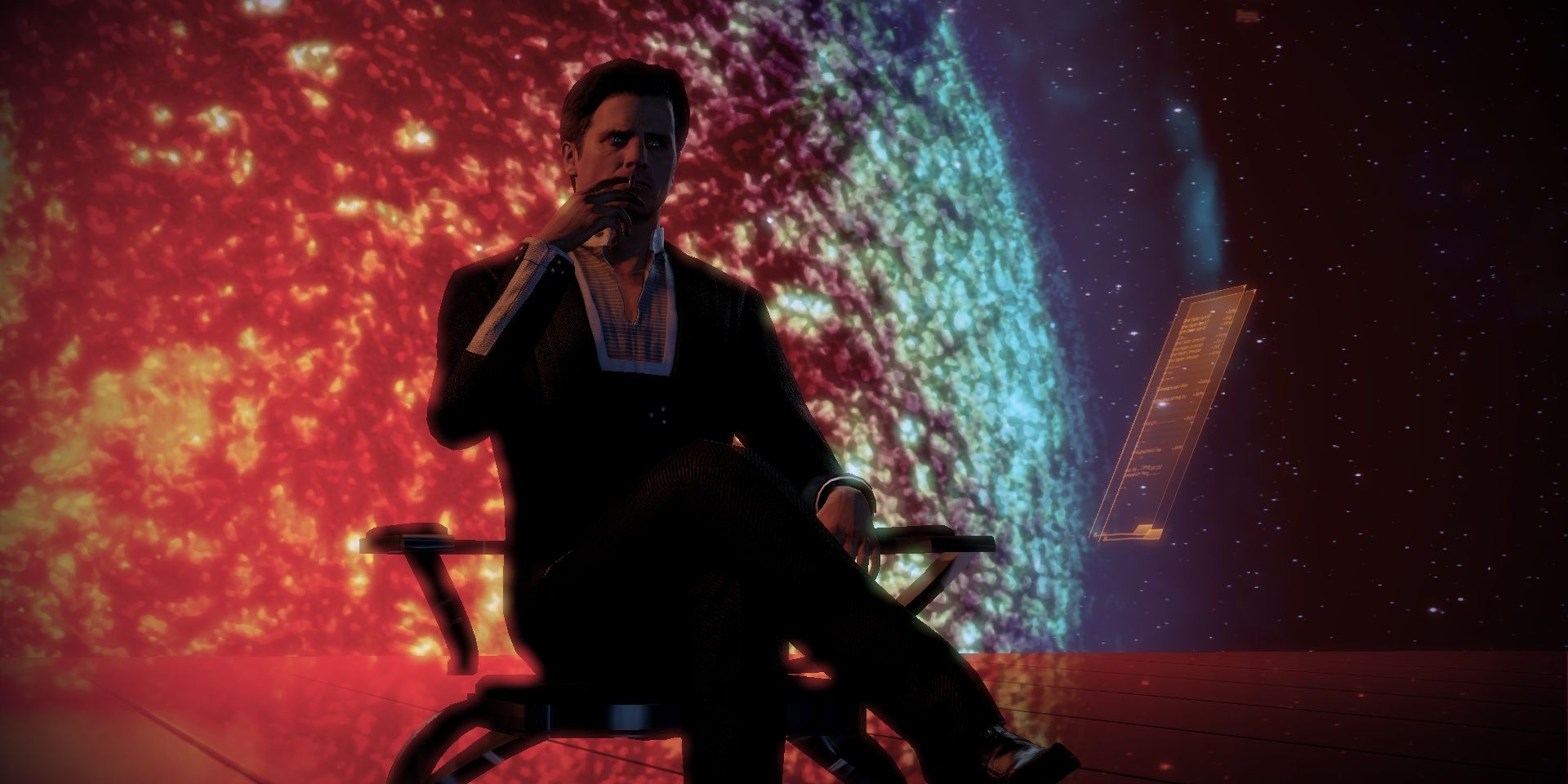 The Illusive Man sits in shadows in Mass Effect 2