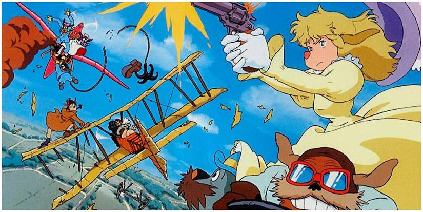 Sherlock Hound Several anthropomorphic animals in a plane fight