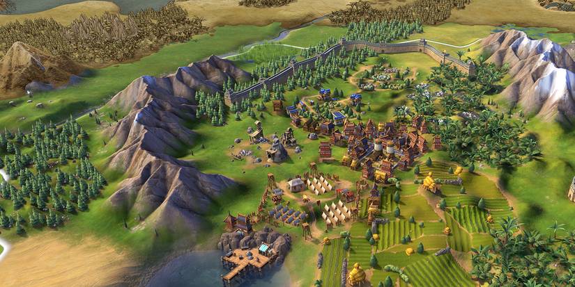Civilization 6 big city surrounded by mountains