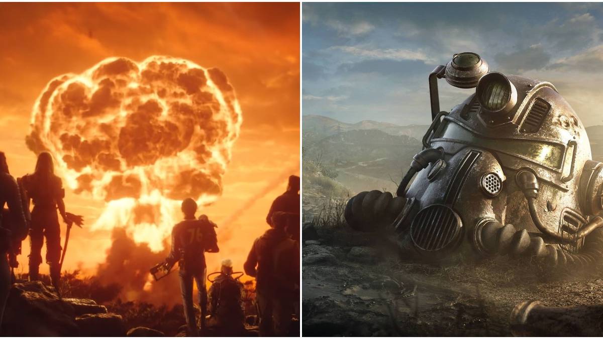 Mushroom cloud (left) and helmet on the ground (right)