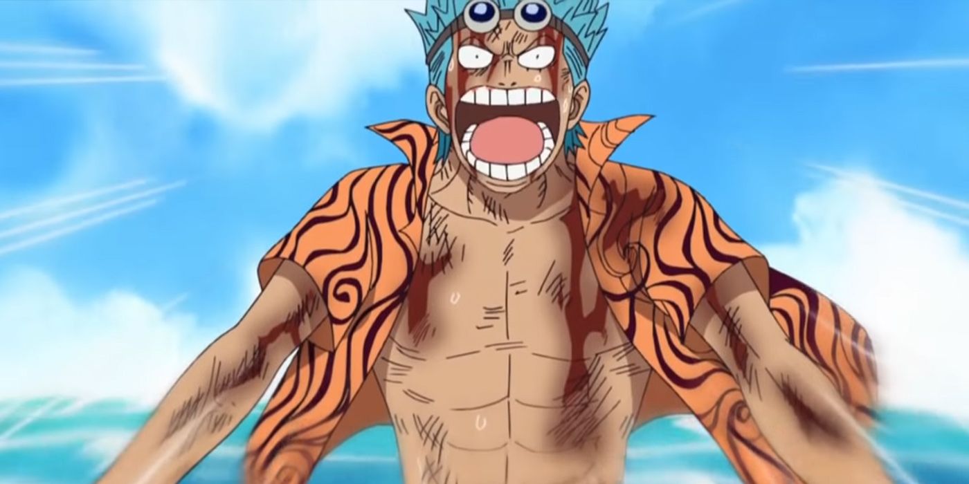 One Piece: A Bloodied Franky Standing In The Way Of The Puffing Tom
