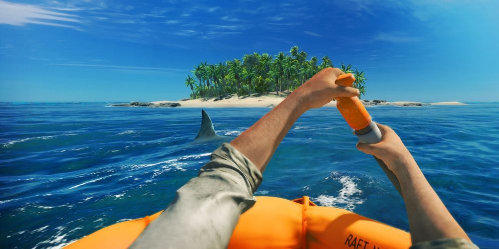 The Player Paddles To Shore At The Beginning Of Stranded Deep