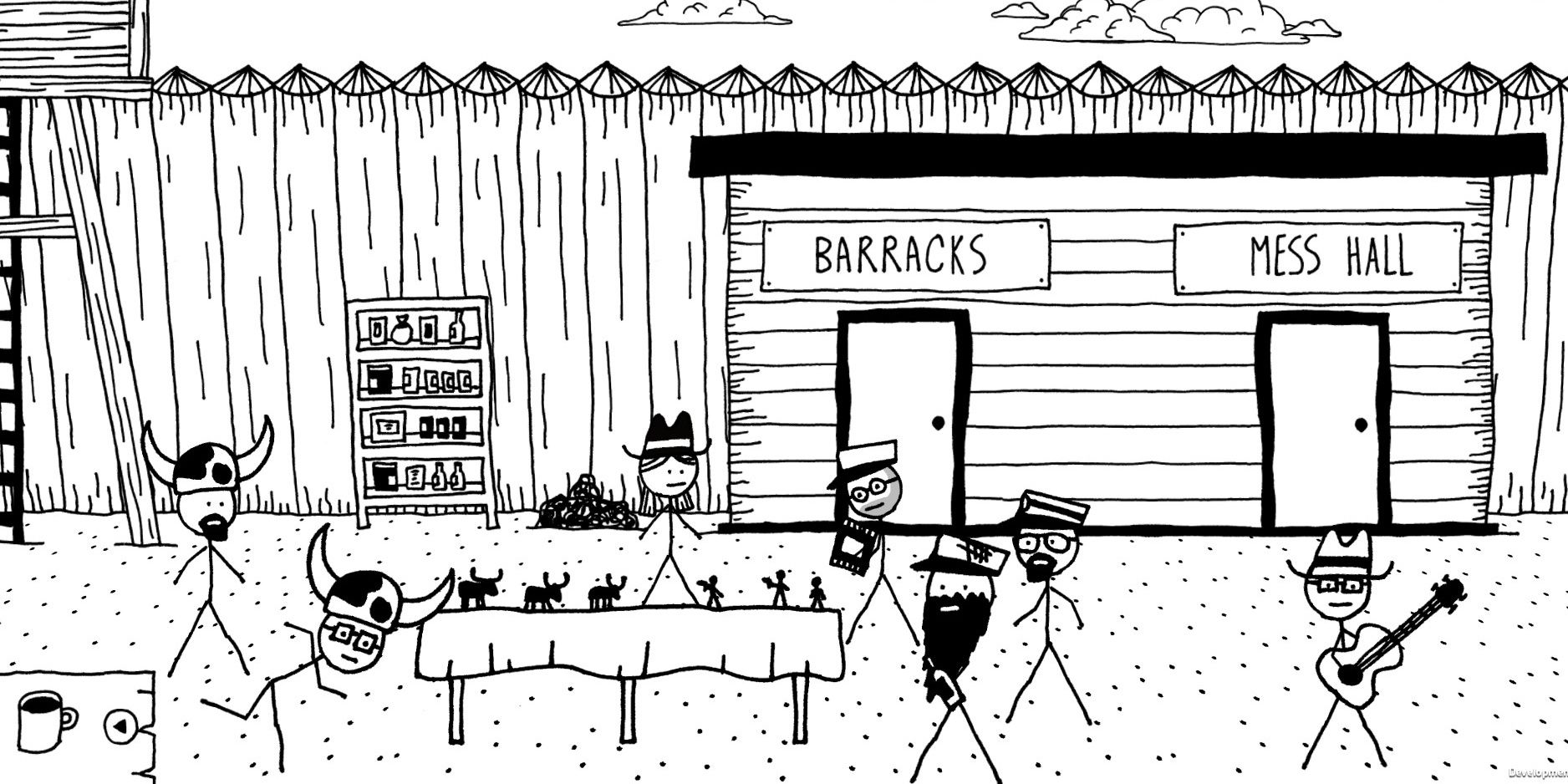 Characters playing a tabletop game in West of Loathing